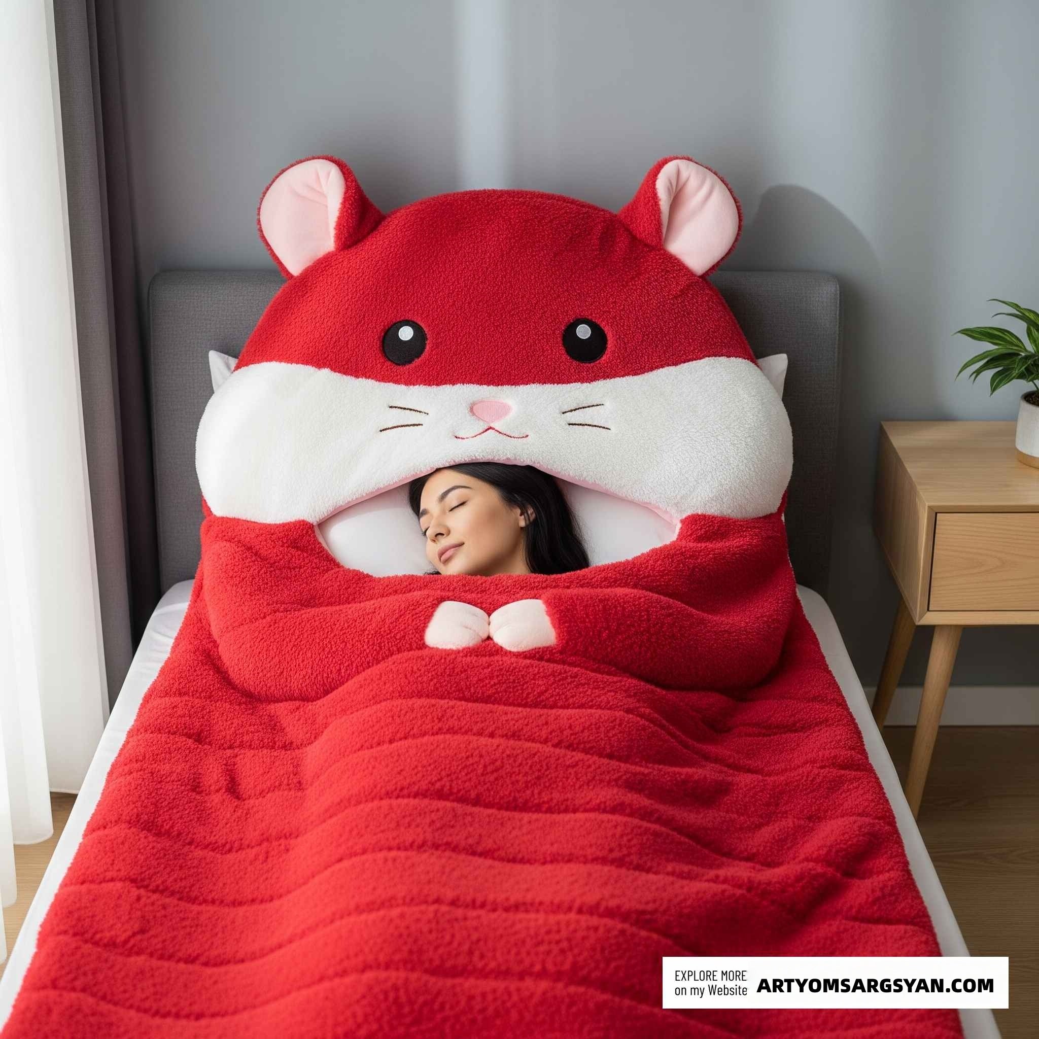 So adorable!  Fluffy Hamster Shaped Sleeping Bag to Snuggle Away Stress